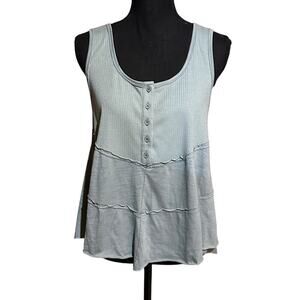 New In Green Exposed Hem Button Sleeveless Tank Top Women's L Large